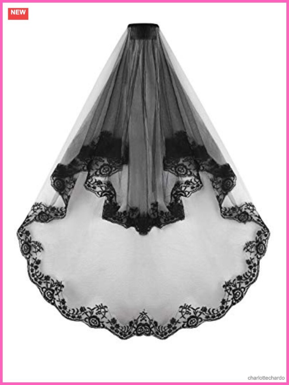 Black Lace Veil with Comb for Bridal Gothic Costume Accessory